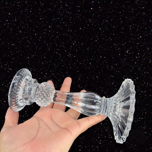 1980s Clear Crystal Diamond Point Candle Stick Holder Set 2 Candle Holder VTG - Picture 4 of 15